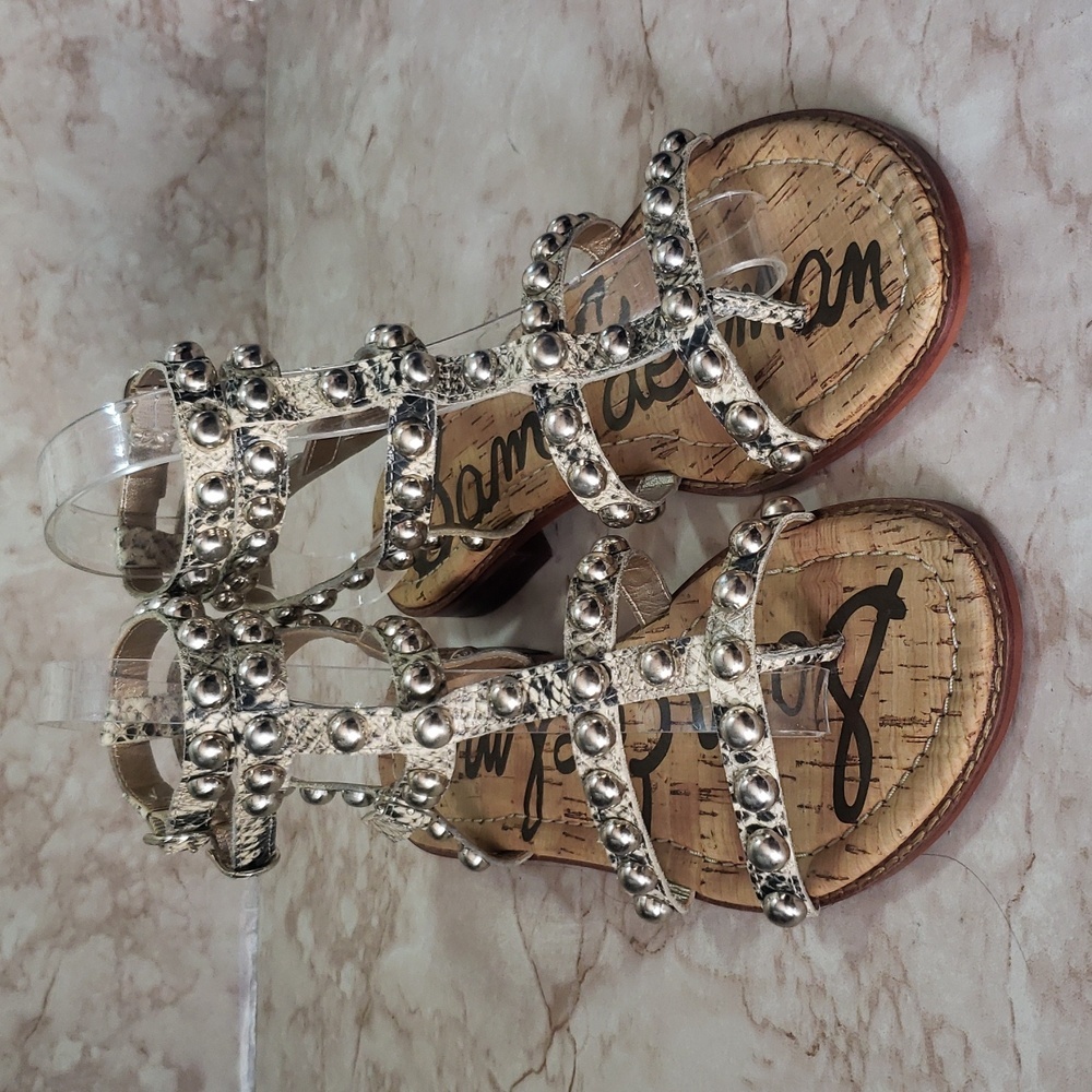 Sam Edelman Silver Studded Women's Snake Print Leather Gladiator Sandals 7 - Picture 2 of 7